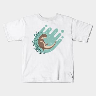 Sea otter floating on water with kelp forest vector illustration Kids T-Shirt